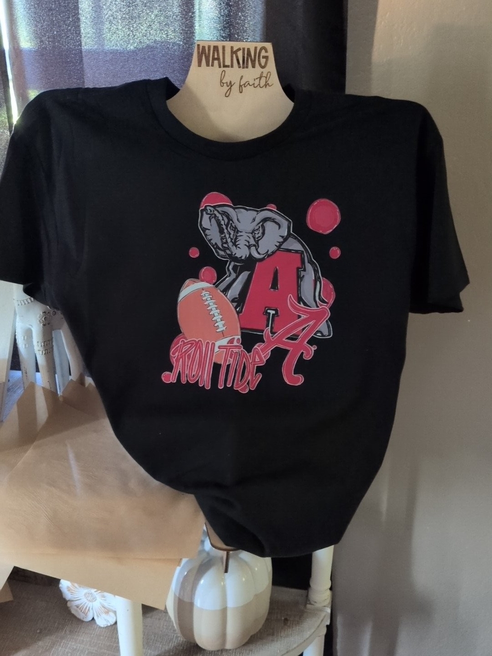 Gilded Intent Black Tee with Red & Gray Elephant Football Graphic